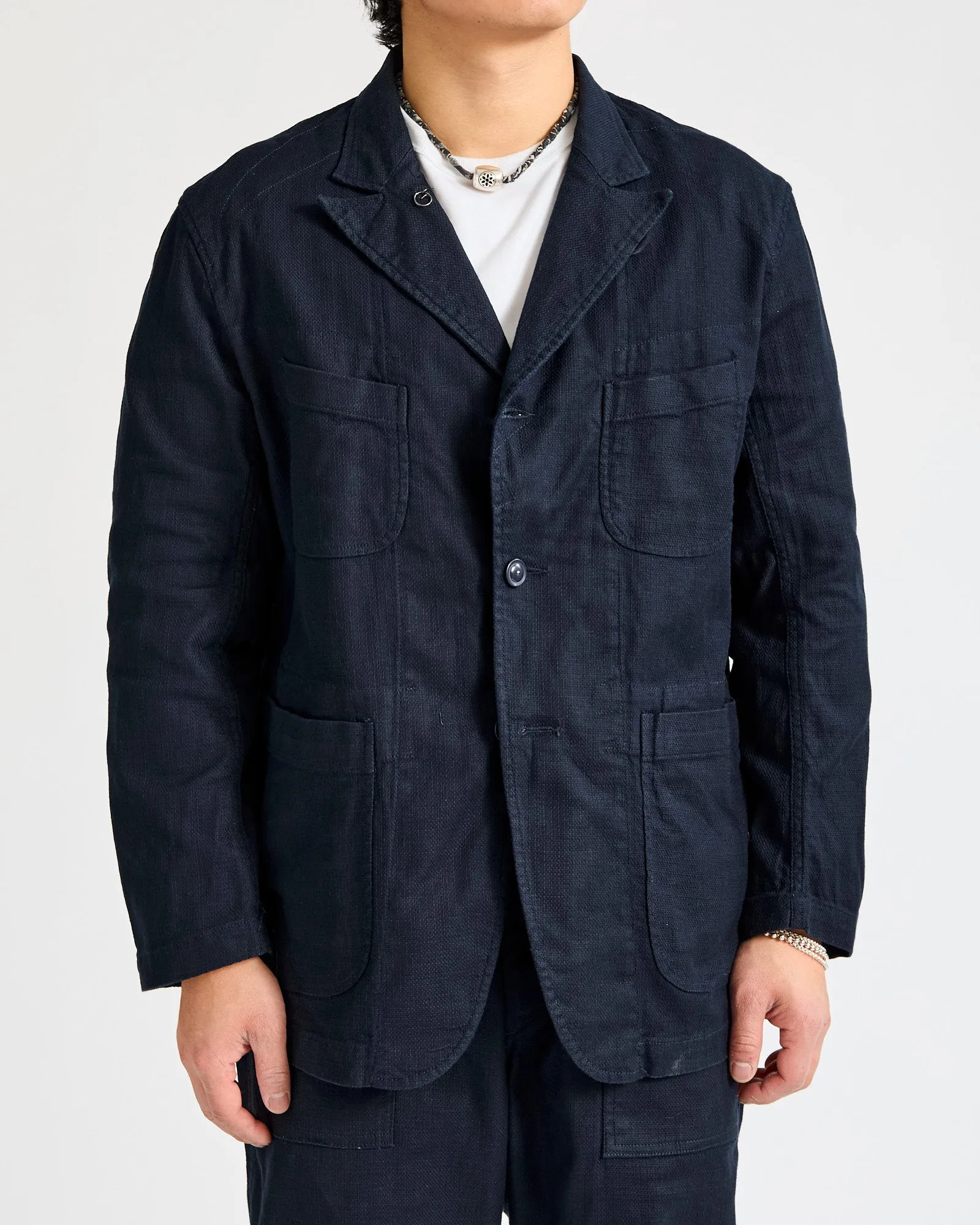 Bedford Jacket in Dark Navy Cotton Linen Java Cloth
