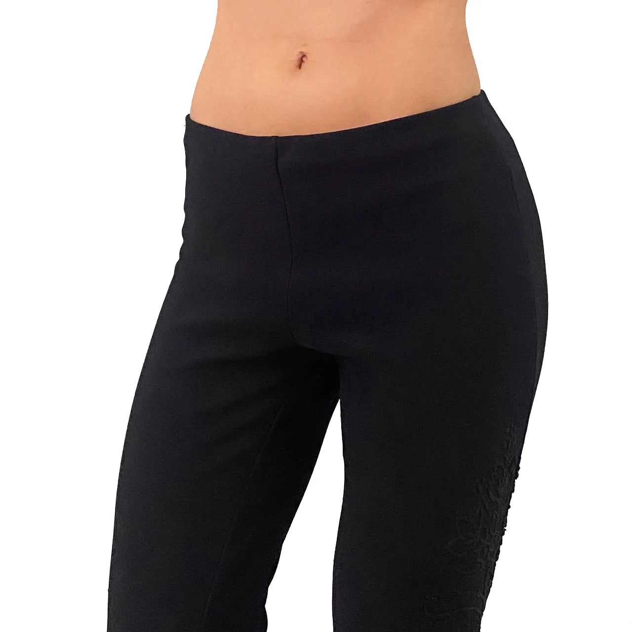 Black Embellished Mid-Rise Stretch Pants (XS)