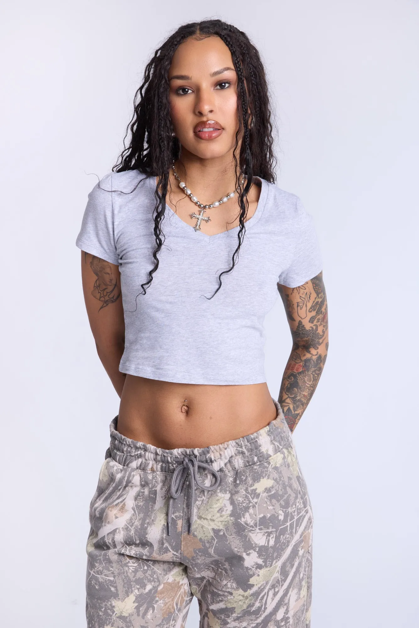 Cropped V-Neck Tee