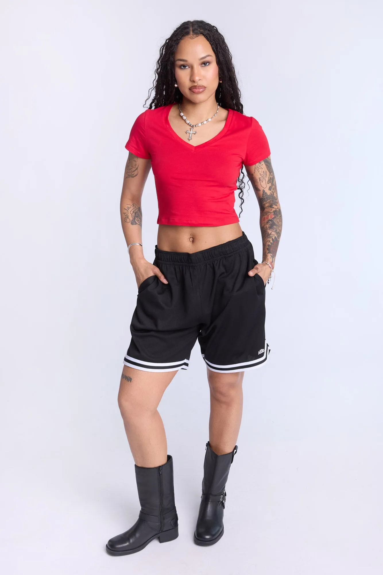 Cropped V-Neck Tee