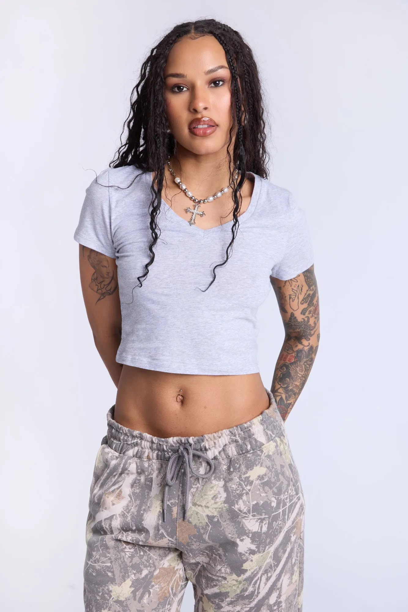 Cropped V-Neck Tee