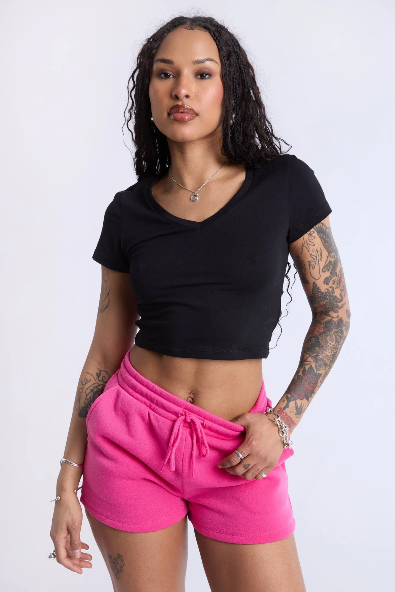 Cropped V-Neck Tee