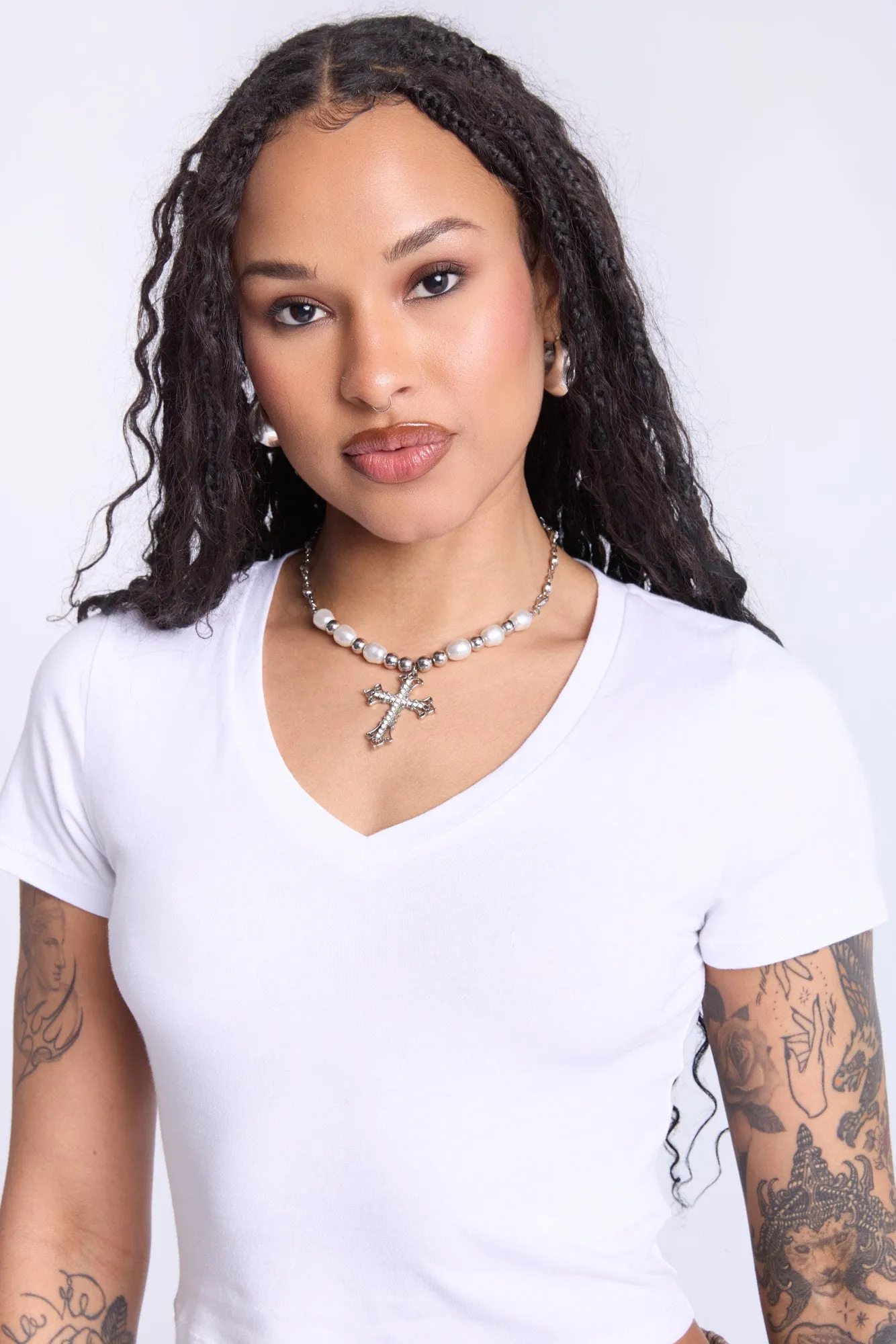 Cropped V-Neck Tee