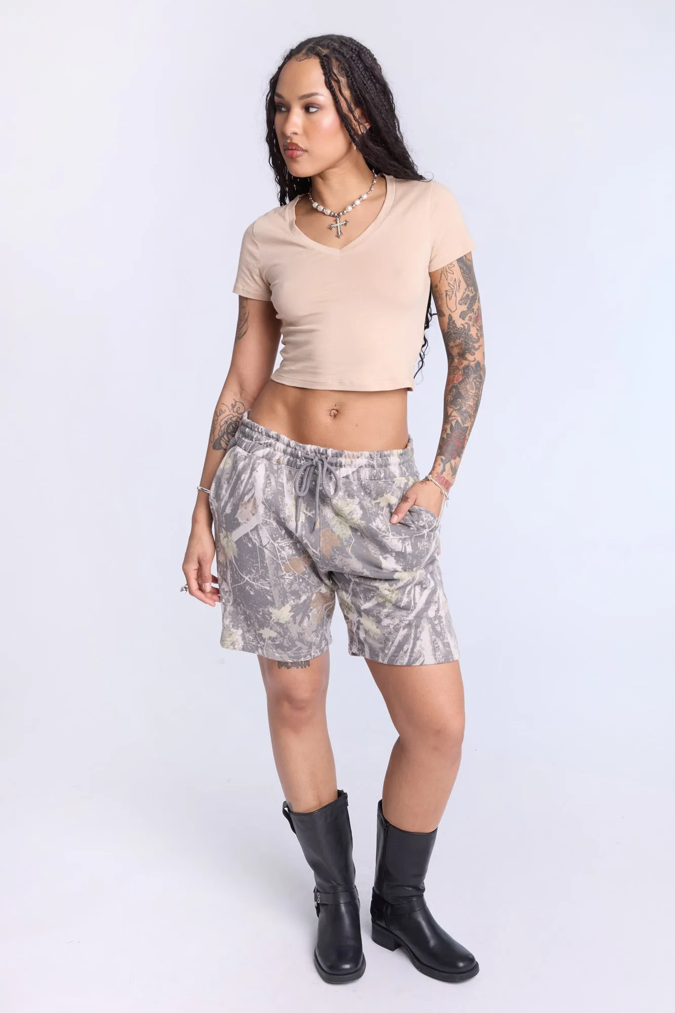 Cropped V-Neck Tee