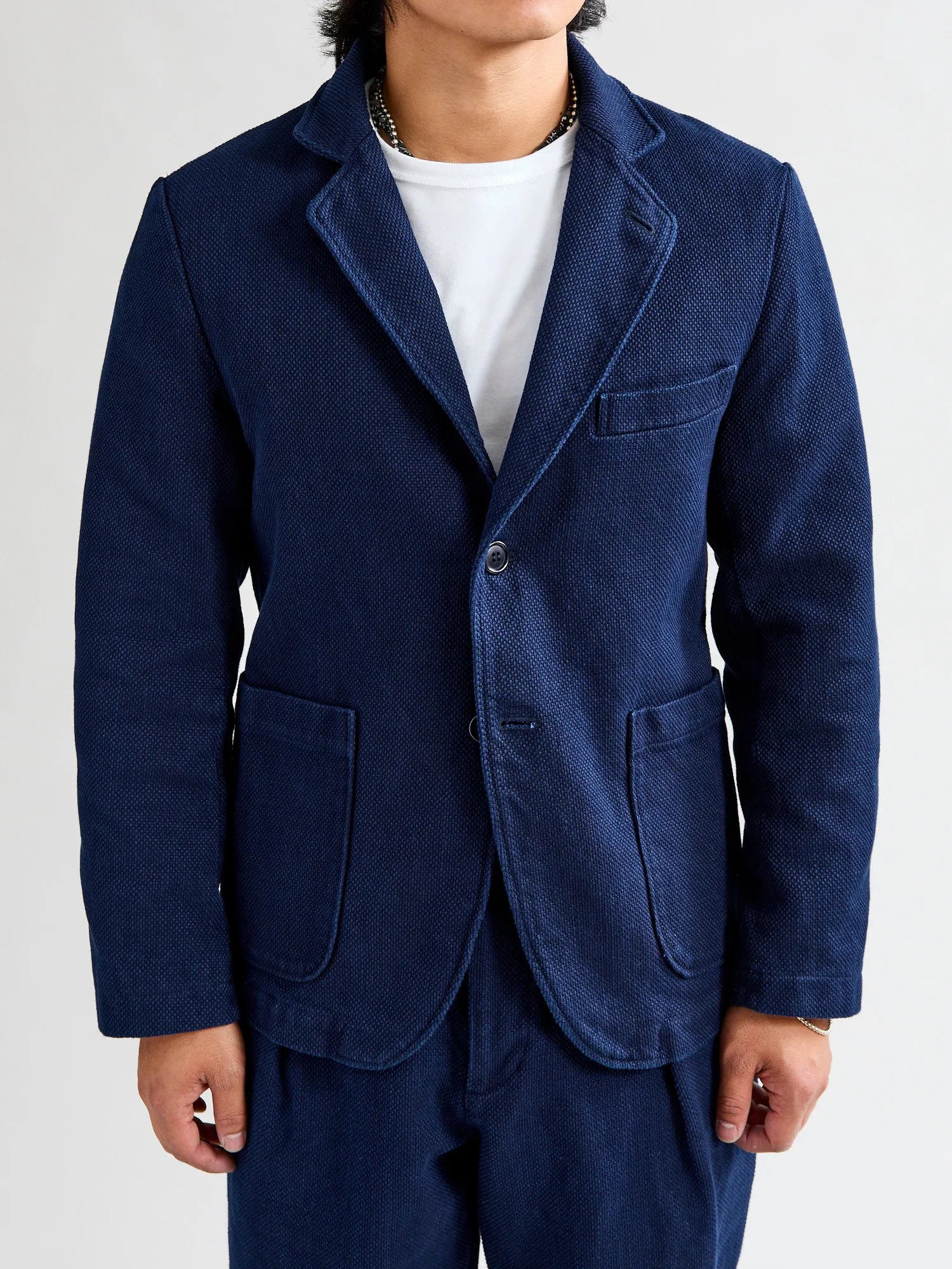 Double Cloth Sashiko Tailored Jacket in Hand Dyed Indigo