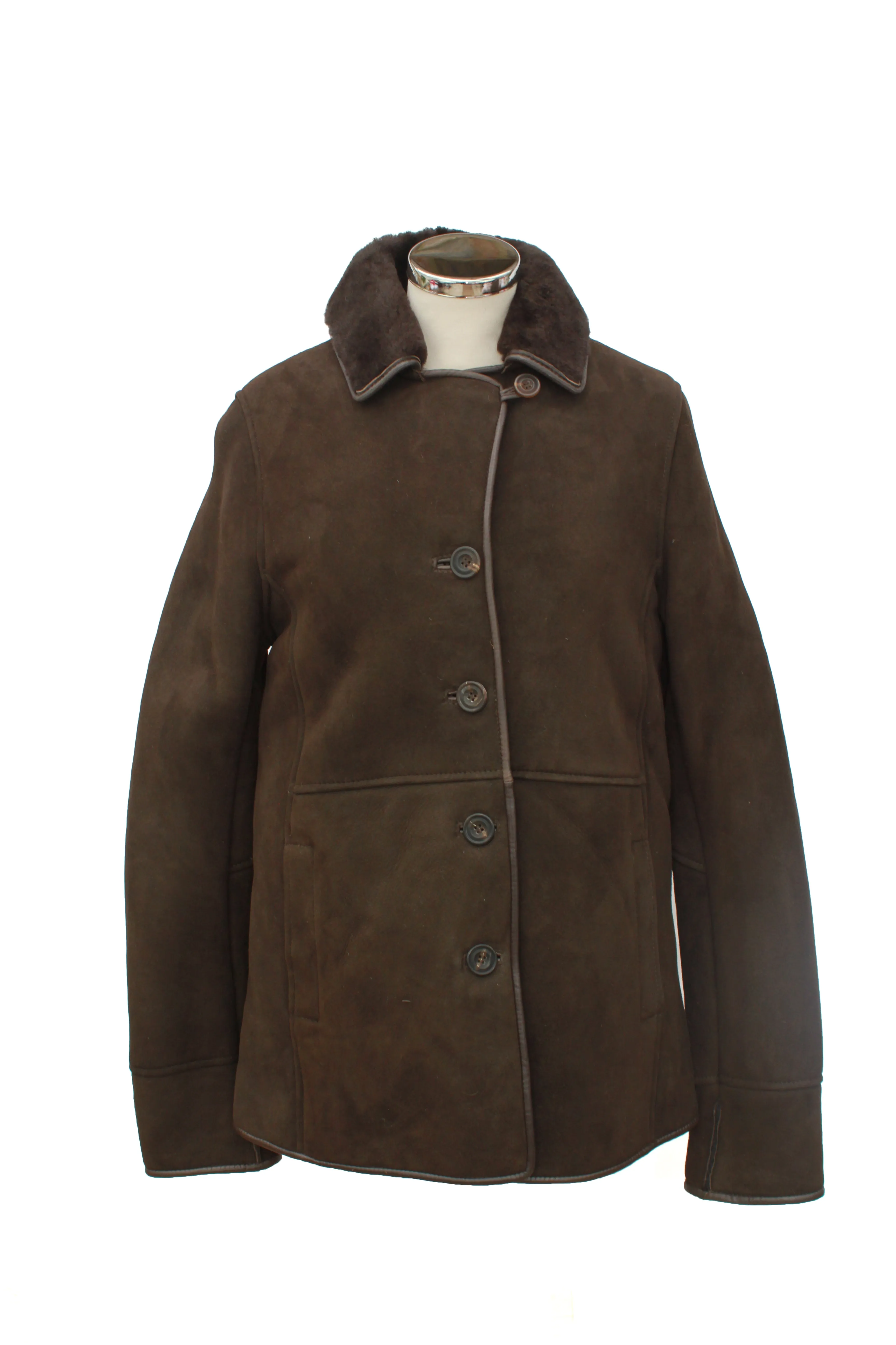Ladies Chloe Suede Sheepskin Coat - Brown