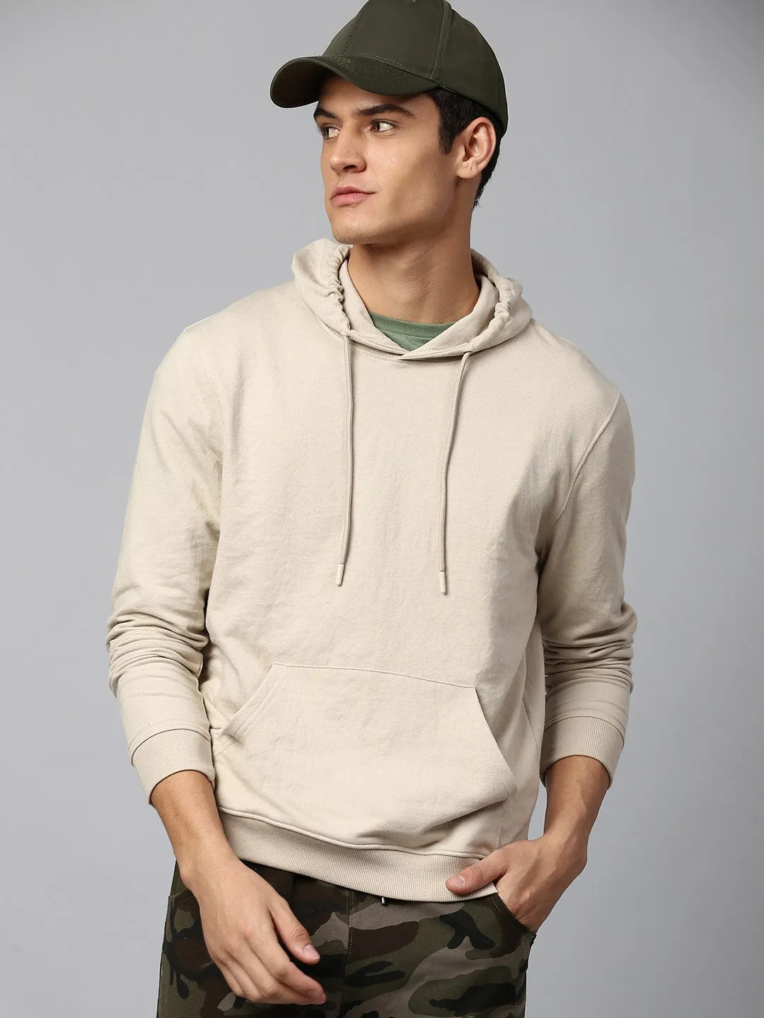 Mens Long-Sleeve Hoodie - Lightweight Casual Winterwear  (Stone Beige)