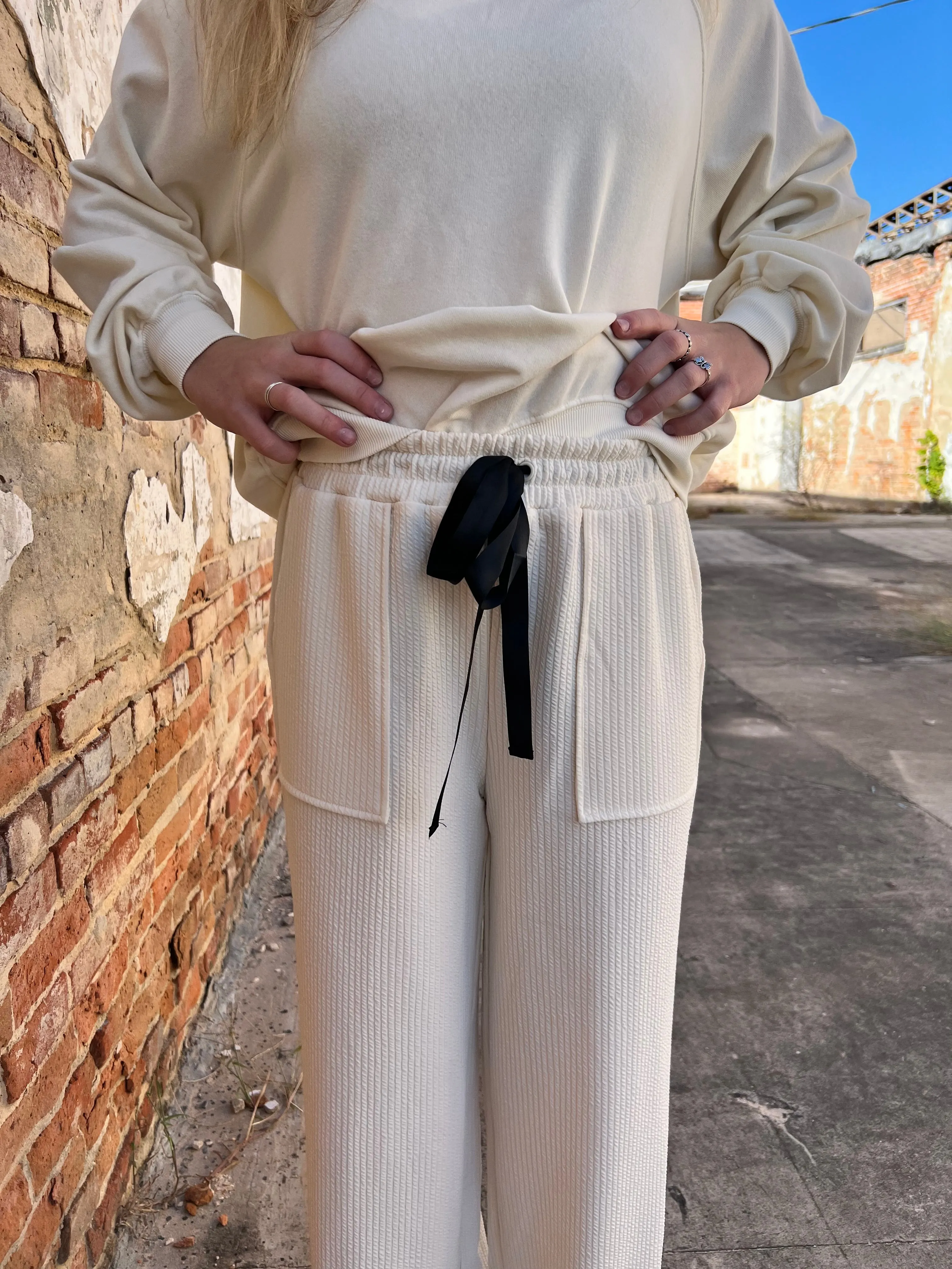 Textured Ribbon Straight Leg Pants