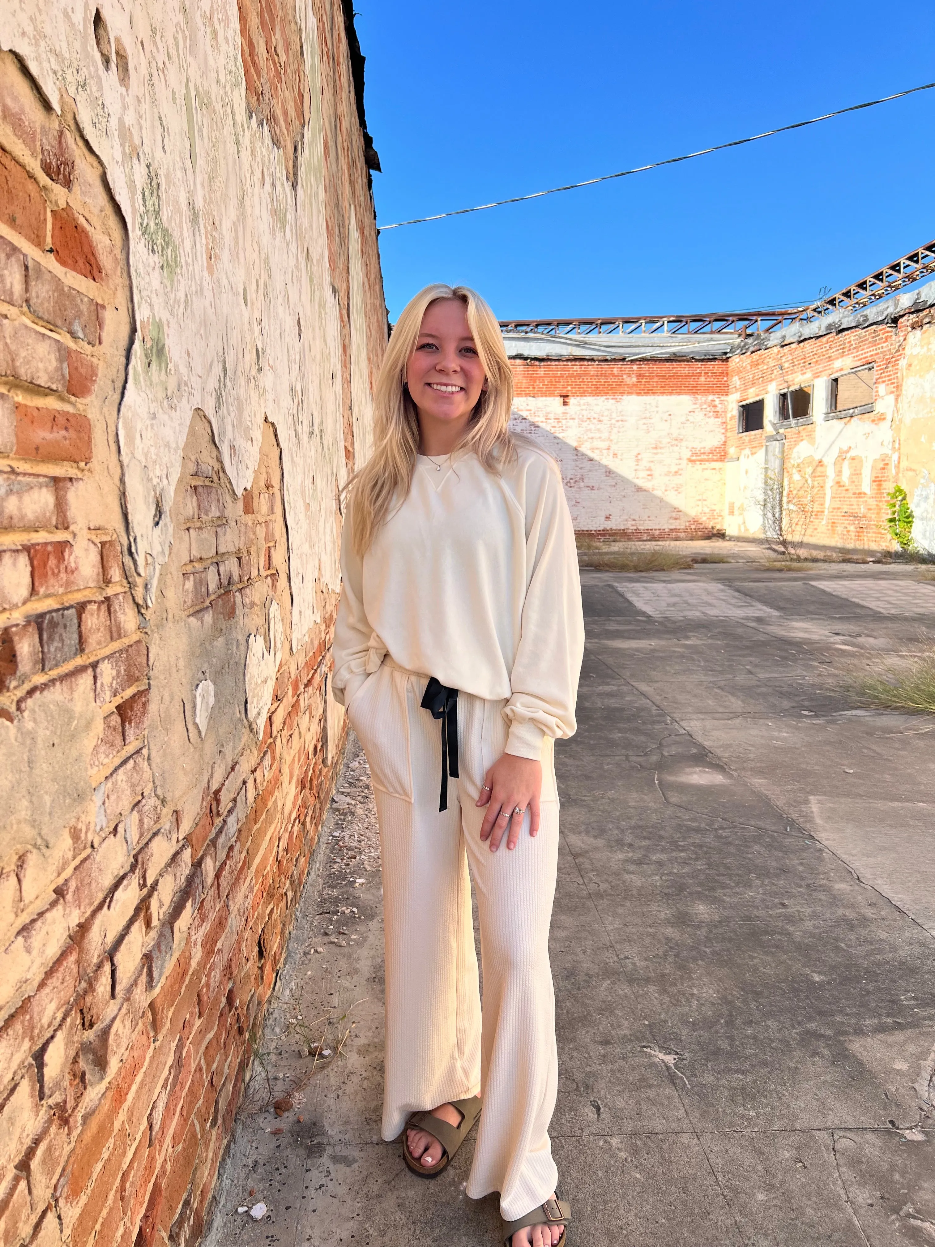 Textured Ribbon Straight Leg Pants